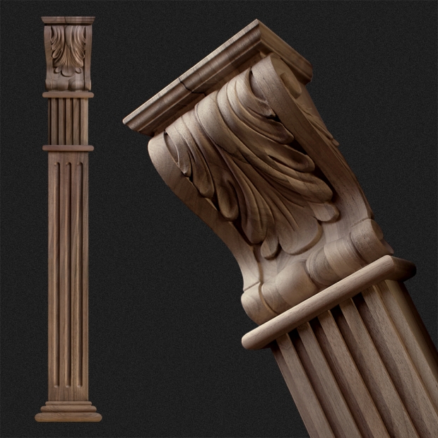 Drewniany pilaster kanelowany z korbelem KRB50