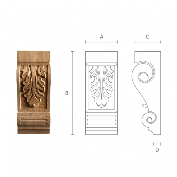 Carved corbel for interior millwork and custom cabinets