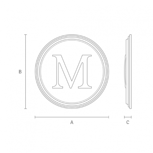 Eine runde Rosette mit dem M-Symbol
